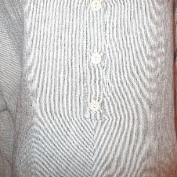 Flax Linen Tunic Top Size 1X 1G Long Sleeves Button Up Striped Lagonlook Coastal - Picture 3 of 10